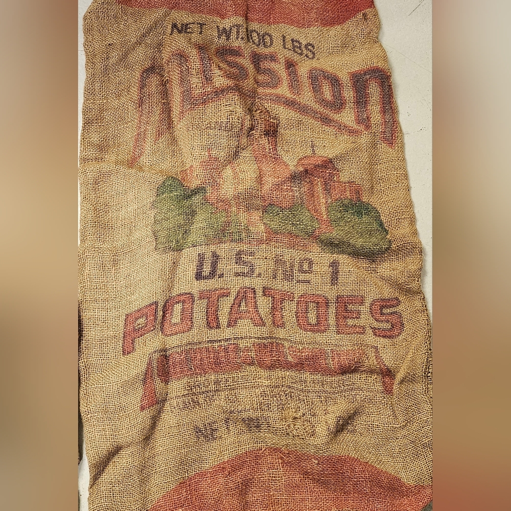 Vtg 100# Burlap Potato Sacks Mission, Bake Well Krakaws Big M Brand Lot Of 4 - Picture 4 of 5
